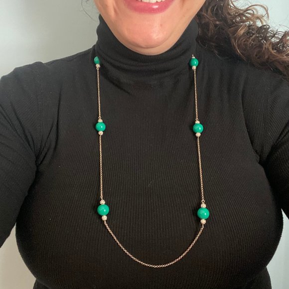 Ann Taylor Beaded Jade Green and Crystal Necklace - Picture 2 of 10